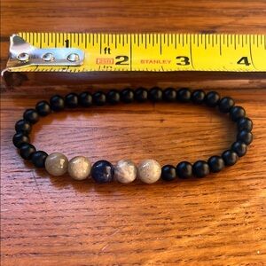 Beaded Bracelet with Black Stone and Lapis Accent